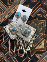 Load image into Gallery viewer, Navajo Turquoise and Sterling silver earrings with drop fringe - Tim Yazzie
