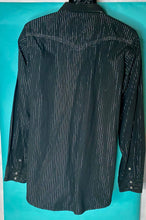 Load image into Gallery viewer, “Twenty X” brand silver shimmery pin striped button shirt - size XL
