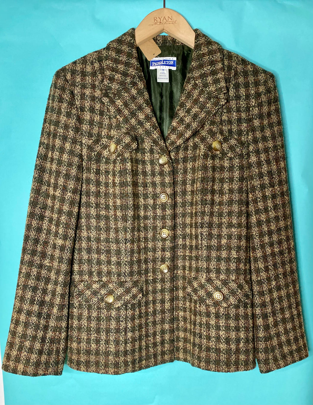 Pendleton Tweed Jacket button front- Size 10 - Sold as is with small tear in back