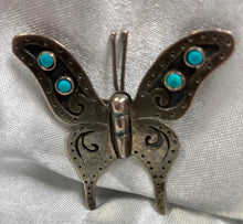 Load image into Gallery viewer, Sterling Silver and Blue Turquoise Butterfly Pin
