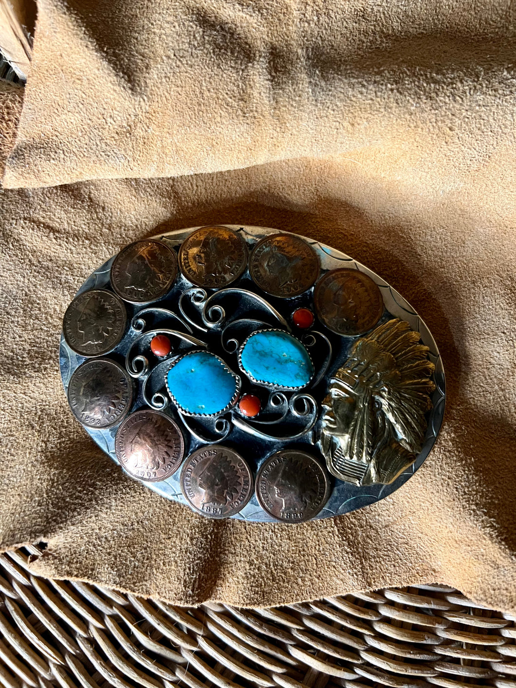 Turquoise Native American chief Buckle