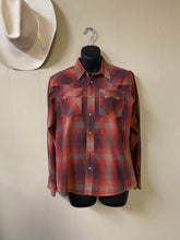 Load image into Gallery viewer, Boys Junior XL/ 14-16 Red checked pearl snap shirt.
