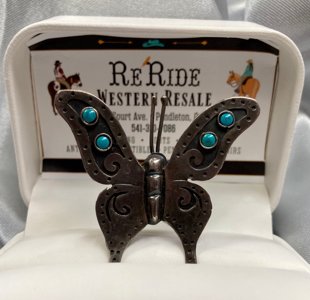 Sterling Silver and Blue Turquoise Butterfly Pin