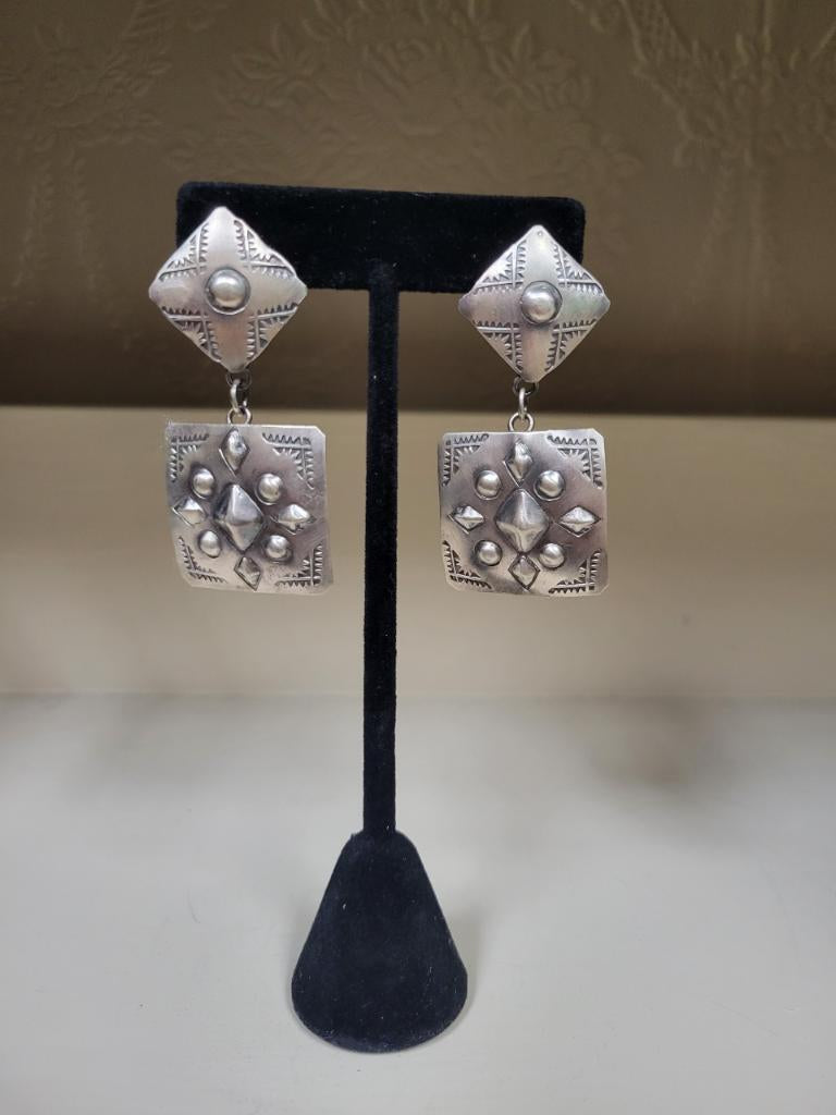 Native American Concho Earrings - Stamped, Sterling