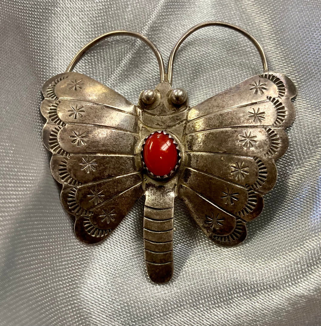 Sterling Silver with Red Stone Dragonfly Pin