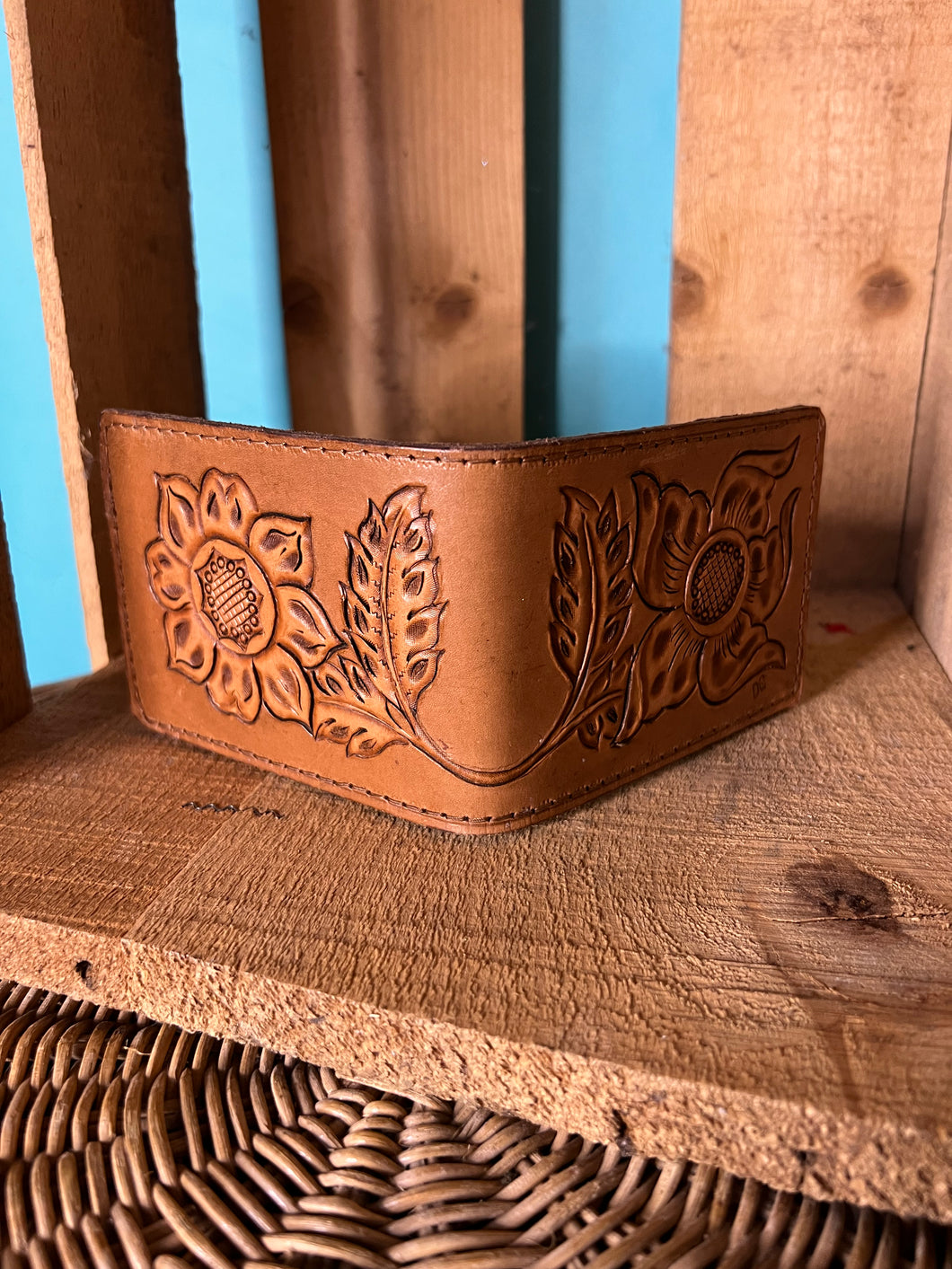 Brown Sunflower Tooled Leather Wallet