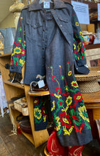 Load image into Gallery viewer, Embroidered Floral Denim Set - wide leg with snap up jacket - fits Extra Small/ Small
