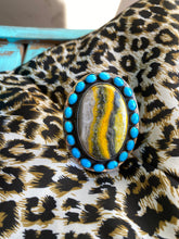 Load image into Gallery viewer, Bumble bee Jasper and Sleeping beauty turquoise Large Statement ring - size 8-8.5
