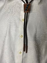 Load image into Gallery viewer, Copper and Turquoise Aztec Design Bolo Tie
