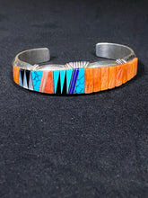 Load image into Gallery viewer, Native American Cobblestone Sterling Silver Turquoise and Spiney Cuff Co
