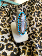 Load image into Gallery viewer, Sleeping Beauty Turquoise Ring with White Buffalo 7.5- marked

