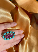 Load image into Gallery viewer, Purple Spiny Oyster Ring with Turquoise - Sterling Silver Marked
